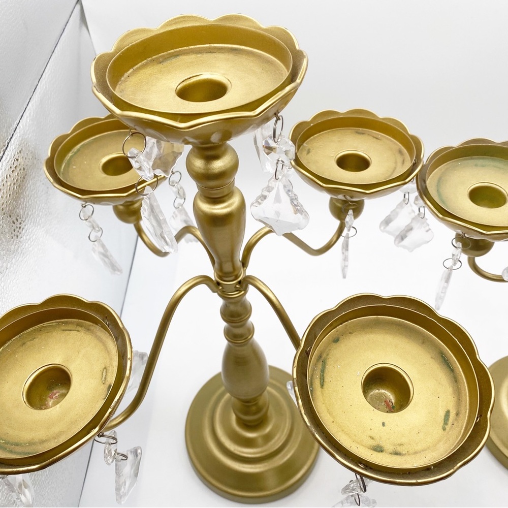 Gold Candelabra Set Candle Stand Crystal Accents Wedding Cute Fancy Elegant - Picture 6 of 10